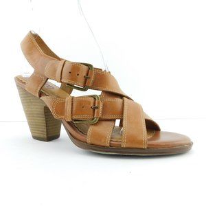 Indigo by CLARKS Brown Leather Double Buckle Slingback Block Heel Sandals 9